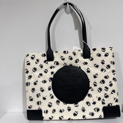 Bolso de Mano Tory Burch Ella Estampado Grande Nylon Negro Disperso Margarita Logo Nuevo Con Etiqueta Foto 1 de 4