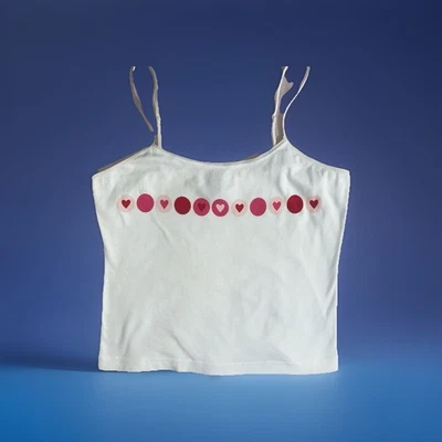 Camiseta sin mangas corta Y2K Xhilaration talla XL blanca con corazones rosas calientes correas ajustables Foto 1 de 4