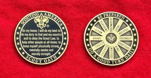 NUOVA MONETA SFIDA GIURAMENTO SCOUT Boy Scout Law Motto Slogan Cub Scout Premio Regalo - Foto 1 di 2