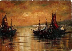 Vecchia cartolina artistica - Hugo Gatscher - atmosfera marina - Foto 1 di 1