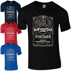 Made in 1980 T-Shirt Born 45th Year Birthday Age Present Vintage Funny Mens Gift - Picture 1 of 8