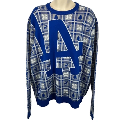 LA Dodgers Ugly Christmas Sweater Mens 2XL Angeles Blue Gray Knit Official Merch Cover
