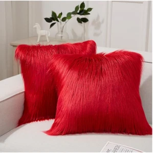 Pack of 2 Faux Fur Throw Pillow Covers Cushion Covers Luxury Soft 20x20in - Picture 1 of 10