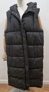 Tall Long Black Quilted Gilet Hooded Coat Jacket for Winter. Women's UK Size 16 - Picture 1 of 9
