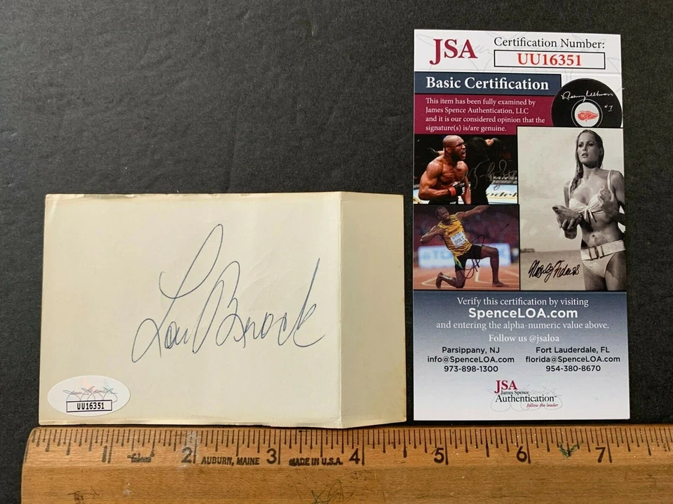 LOU BROCK BASEBALL PLAYER HAND SIGNED AUTOGRAPHED 3X5" CARD JSA/COA (AA) 21622 - Image 1 of 3