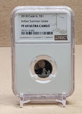 2018 COOK ISLANDS $1 -  INDIAN SUMMER GLOBE - NGC PF69 UC - RARE 999 SILVER COIN - Image 1 of 4