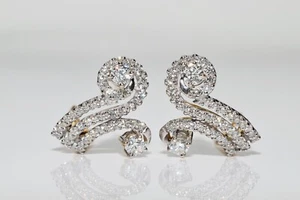 Vintage Circa 1980s 18k Gold Natural Diamond Decorated Earring - Picture 1 of 14