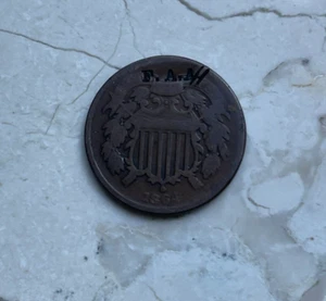 1864 2 Cent Piece "FAA" Counterstamp - Picture 1 of 2
