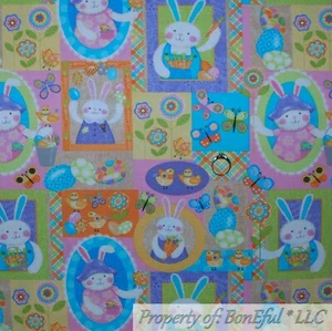 BonEful FABRIC FQ Cotton Quilt Rainbow Bright Easter Egg Bunny Flower Patchwork - Picture 1 of 12
