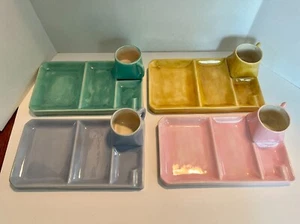 4er Set Vintage Retro Rechteckig Keramik Geteilt Teller MCM mit Tassen Farben JP - Bild 1 von 10