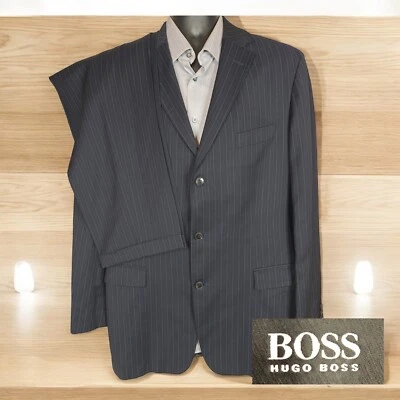 Hugo Boss 2 Piece Suit Mens 44L 38X32 Black Stripe 3 Button Double Vented - Image 1 of 4