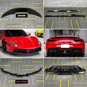 For Ferrari 488 16-19 Carbon Fiber Front Lip Rear Diffuser Side Skirts Rear Wing - Picture 1 of 64