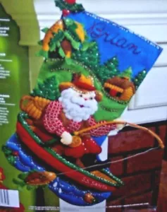 Bucilla FISHING SANTA Felt Christmas Stocking Kit- Original Not Plaid 2012 OOP - Picture 1 of 5