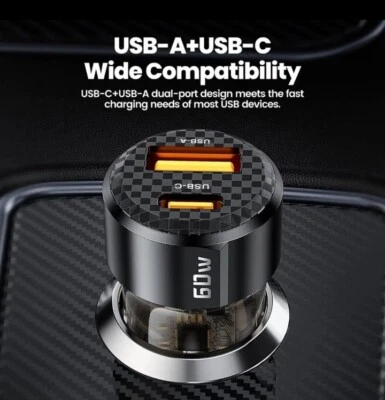 Auto Ladegerät USB-C+A für Handy USB Zigarettenanzünder PKW/LKW Schnell Stecker - Bild 1 von 4