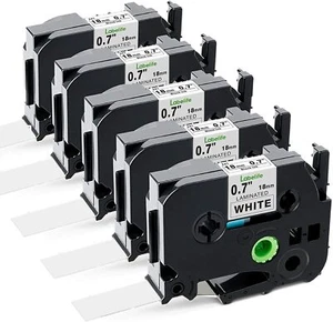 5PK TZe-241 TZ-241 3/4" Black on White tape 18mm For Brother P-Touch Label - Picture 1 of 8