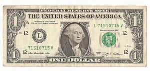$1 Dollar Bill, Fancy Serial Number #71510715 Series 2009 - Picture 1 of 2
