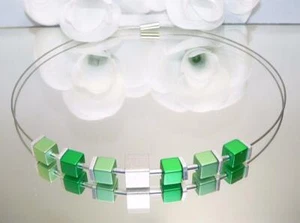 Halskette Halsreif Collier Würfel Cube Alu grün silber hellgrün dunkelgrün  299g - Bild 1 von 8