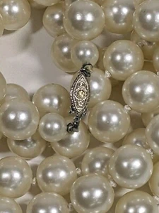 Collar largo de perlas de imitación de plata de ley broche de diamantes de imitación longitud de ópera 72" de colección - Imagen 1 de 7