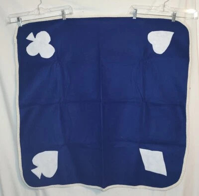 Vtg Homemade Blue Felt Bridge Table Cover,Hand Made with Card Suit Patches  - Image 1 of 3