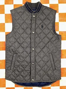 EUC Polo Ralph Lauren Boys Quilted Vest Size L 14-16 Large Gray Navy Button - Picture 1 of 4