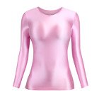 S-3XL Women T-Shirt Shiny Satin Glossy Tops Long Sleeve Round-Neck Summer Blouse