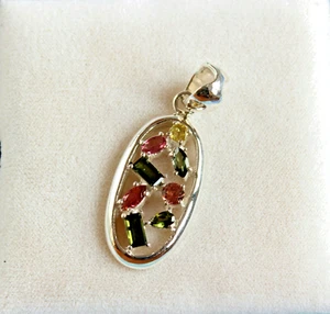 Exklusive Turmalin Edelstein Anhänger in 925 Silber Schmuck Rhodiniert Bunt Edel - Picture 1 of 2