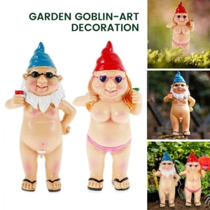 2Pcs Nude Statuary Garden Gnomes Naughty Naked Funny Gift Statue Decor Nudist AL - Picture 1 of 10