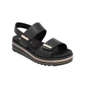 LADIES REMONTE D0Q59-00 BLACK LEATHER PLATFORM SOLE SANDALS - Picture 1 of 11
