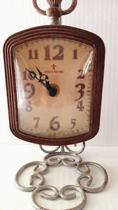 VTG Style " Make A Tea Time " Desk Table Metal Quartz Clock Battery Operated - Picture 1 of 9