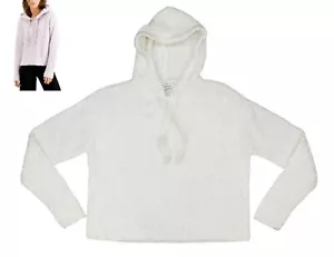 Hooked Up Fluffy Knit Hooded Sweater Long Sleeve Juniors Top NWT Vanilla White - Picture 1 of 1