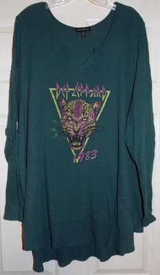 Lane Bryant Def Leppard Rock Band 1983 Mujer 26/28 3X Camiseta Punto Verde Foto 1 de 3