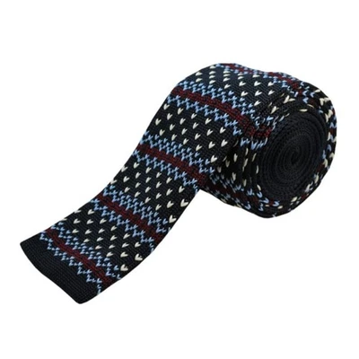 Men's Navy Blue And Burgundy Stripe Knit 2.5 Inch Wide And 58 Inch Long Necktie - Image 1 of 3