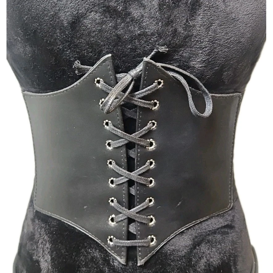 Women's Black Faux Leather Corset Retro Lace-Up Elastic Waist Belt Goth 26"-33" - Image 1 of 4