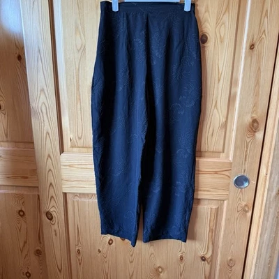 Vintage Citron Santa Monica Silk Crop Pants Black Embossed Lobsters Size S  - Image 1 of 4