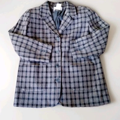 Blazer ciervo blanco vintage mezcla de lana a cuadros preppy academia oficina talla 18 Foto 1 de 4