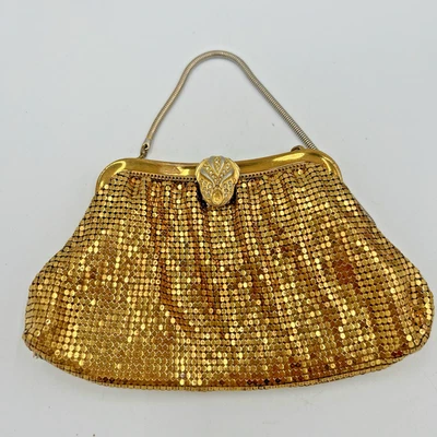 VTG Whiting and Davis 1950s Gold Tone Mesh Evening Bag Beautiful Clasp - Image 1 of 4