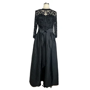 Pisarro Nights Beaded Illusion Neck Taffeta Black Dress 8 Wedding Guest Elegant - Picture 1 of 13