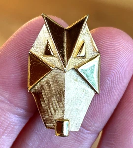 Vintage Crown Trifari Geometric Owl Brooch Pin Gold Tone Signed - Picture 1 of 4
