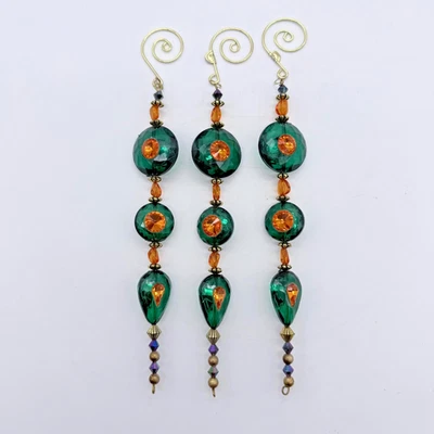 Adornos de Navidad 3 Nuevos Cuentas Facetadas Verde Naranja Fornituras de Metal 8-1/4" de Largo Foto 1 de 4