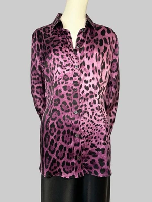 Dolce And Gabbana Silk Blouse Size 48 AU 12 US 8 Animal Print Long Sleeve Foto 1 de 4