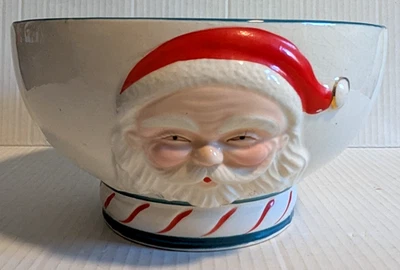 Ponche de Papá Noel vintage cuenco para servir cerámica en relieve años 50 MCM 9" diámetro Foto 1 de 4