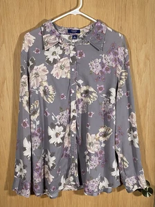Chaps Women's Plus Sz 3X Floral Button Down Shirt Dark Romantic CottageCore - Picture 1 of 6