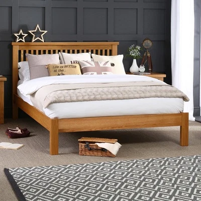 Solid Oak Slatted 4ft 6in Double Bed Low Foot Board Bedroom Furniture AD04-LFB