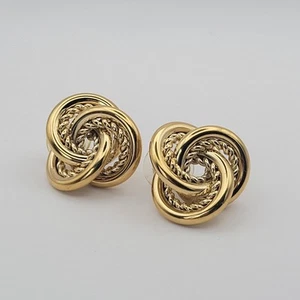 Vintage Goldtone Textured Rope Intertwined Circles Eternity Love Knot Earrings - Picture 1 of 10