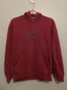Vintage Nike Hoodie Mens M Red Center Swoosh Skate Grunge Red Y2K (B432) - Picture 1 of 5