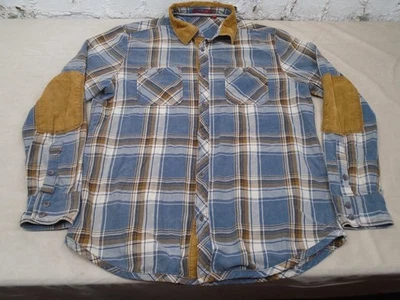 Jeremiah Shirt Men SZ L Brown Plaid Flannel Cotton Button Down Corduroy Trim - Image 1 of 4