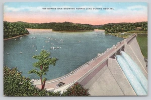 Norris Dam Showing Norris Lake During Regatta Boats Tennessee TN Postcard - Imagen 1 de 2