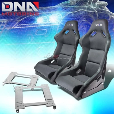 NRG FIBERGLASS BUCKET RACING SEATS+FULL STAINLESS BRACKET FOR 99-04 MUSTANG SN - Image 1 of 4