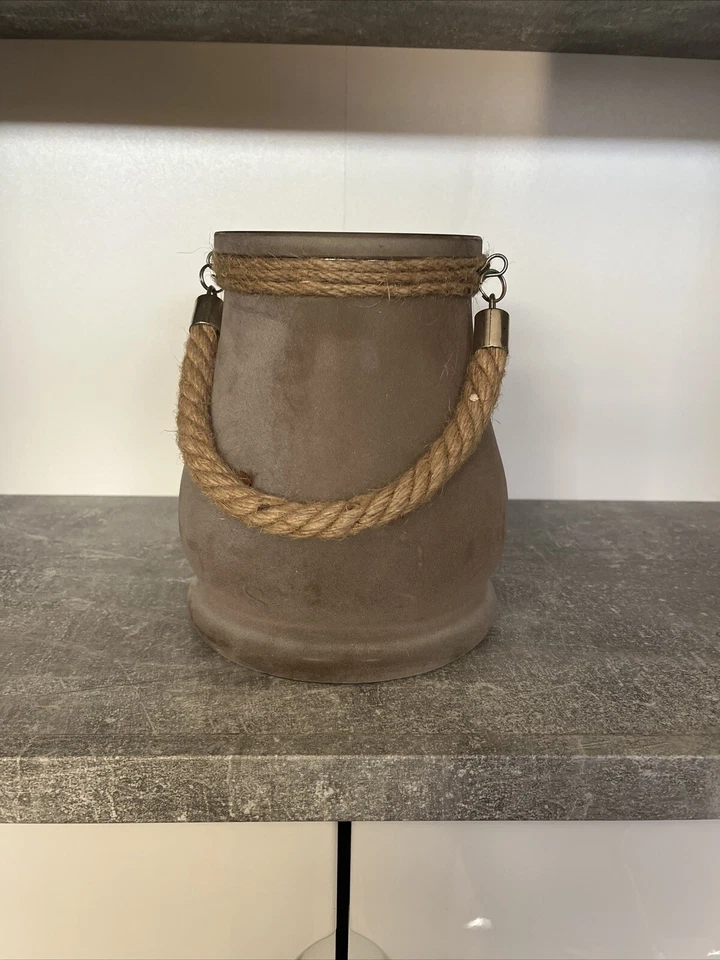 Windlicht Teelichthalter Glas Juteseil umwickelt zum Hängen H 20 cm Vase - Bild 1 von 2