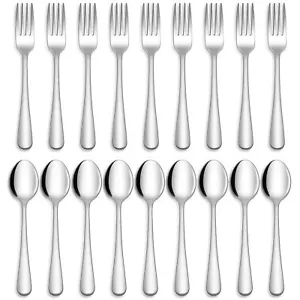 24 Pcs Stainless Steel Forks & Spoons Silverware Set for Home Kitchen Restaurant - Picture 1 of 7